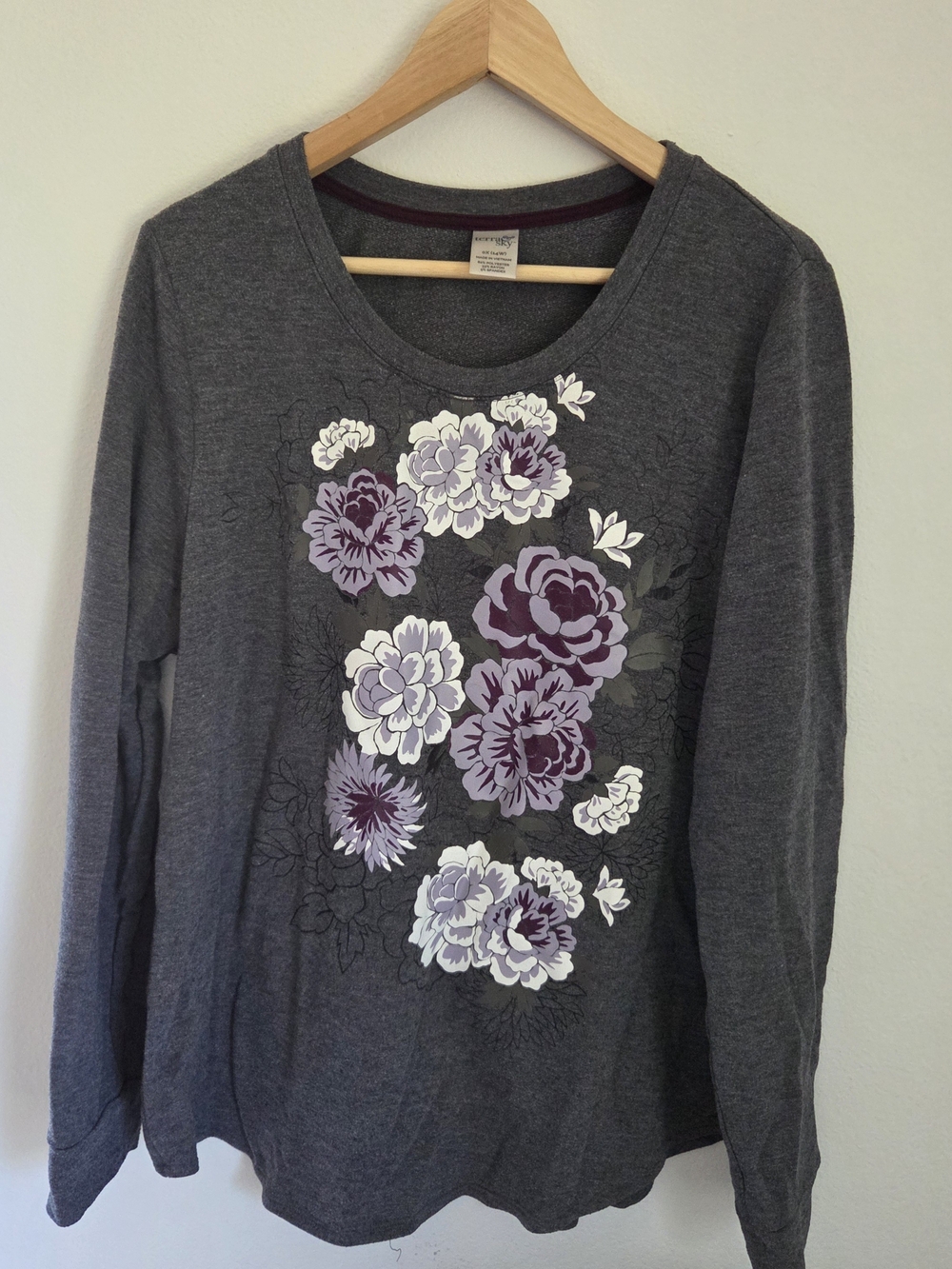 Women’s Grey Floral Long-Sleeve Top - Purple & White Bloom Plus OX 14W